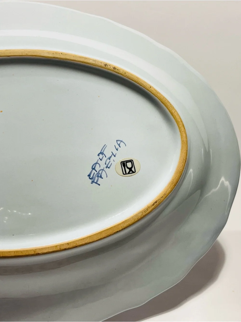 Vintage Faenza Carofano Blue Carnation Large Oval Serving Platter Signed Italy